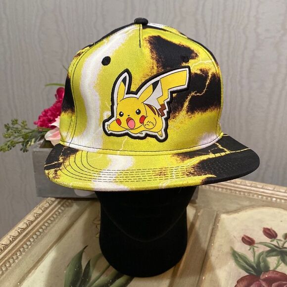 Pokemon Bioworld Adjustable Snap Back Pikachu Cap Hat Tie Dye Acid Wash Unisex - Picture 1 of 15
